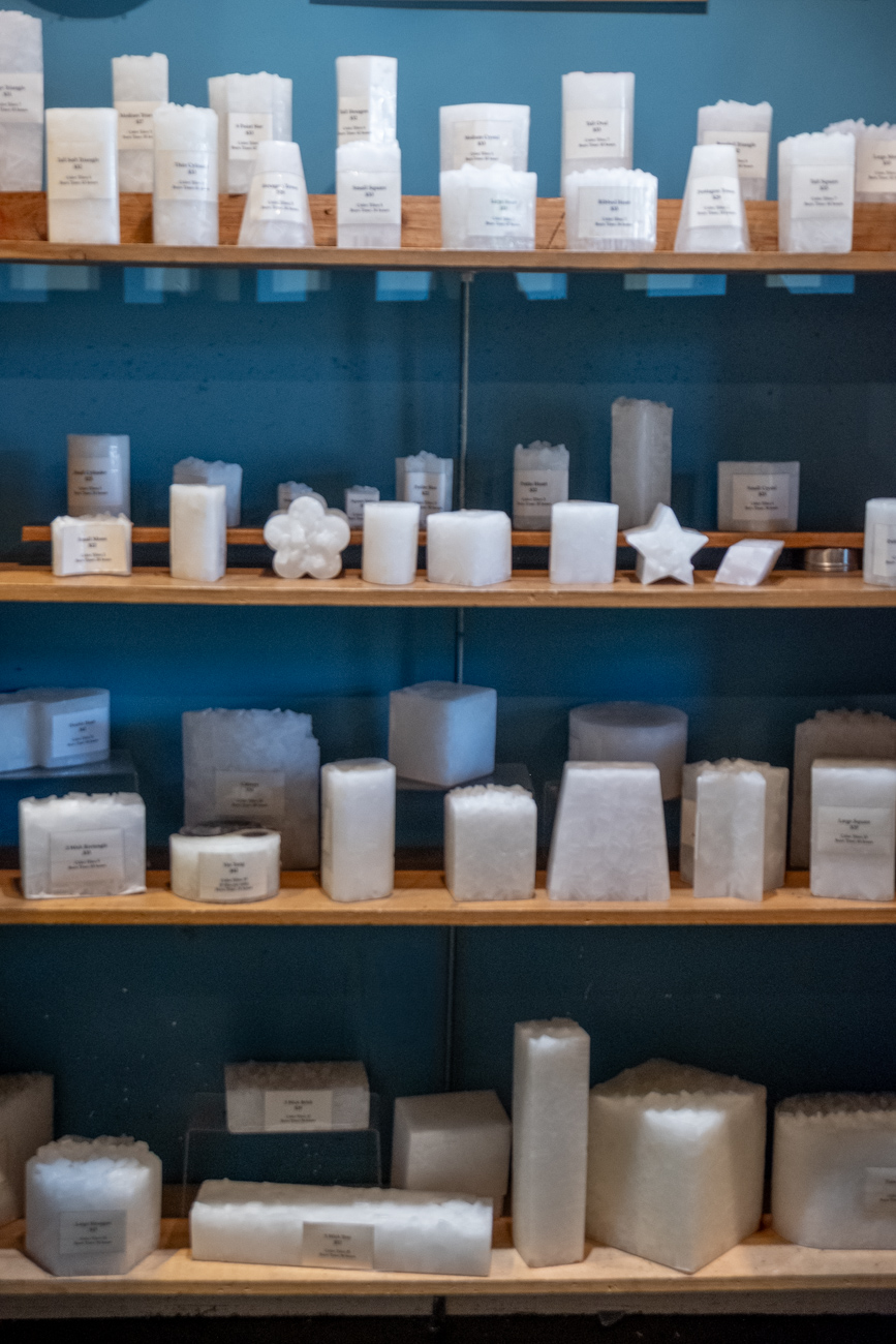 Candle shape display wall at Glow Candle Lounge